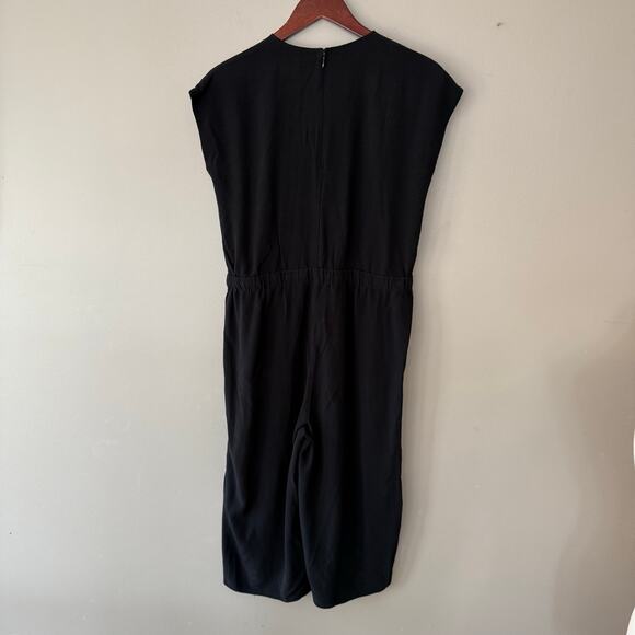 Eileen Fisher Black Drawstring Crepe Cropped Wide Leg Jumpsuit Sz Small Casual - Picture 5 of 13